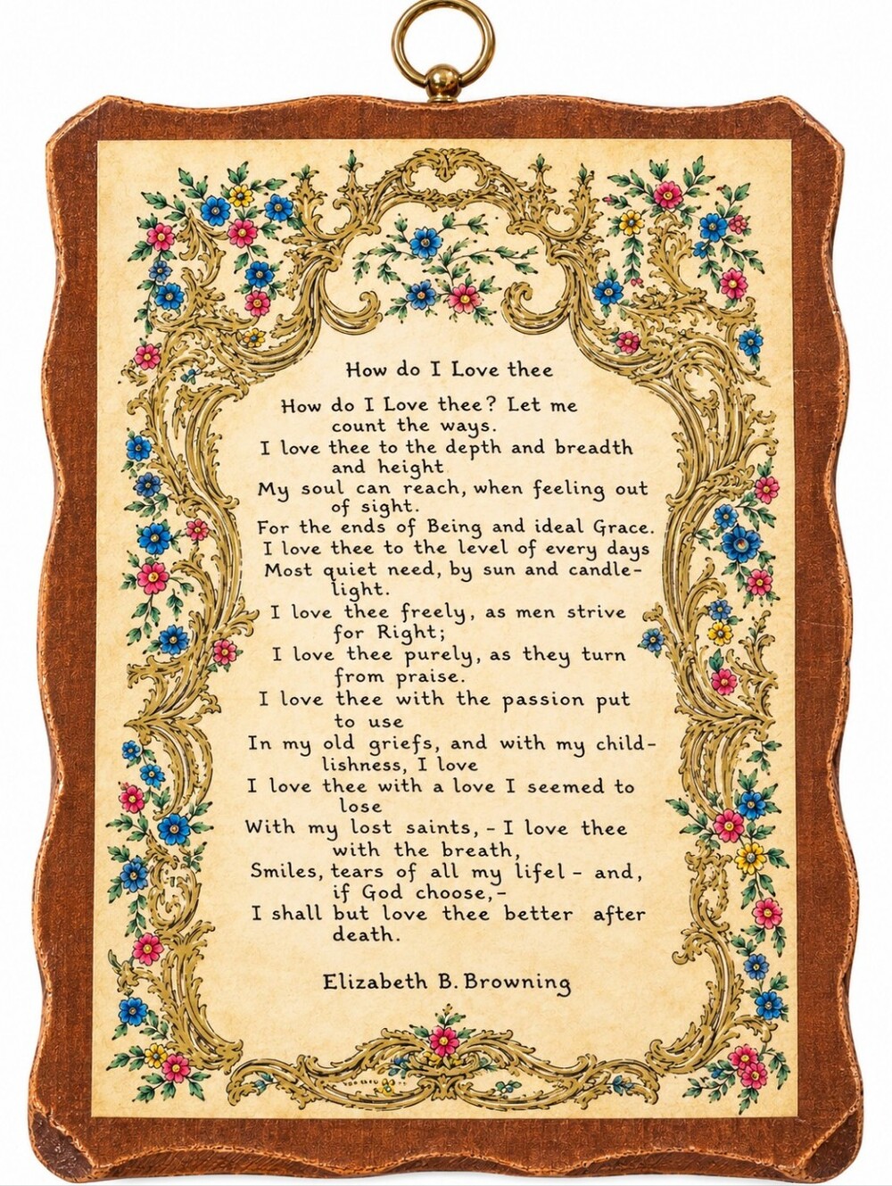 Framed Vintage Floral Poem Plaque - Cream & Brown